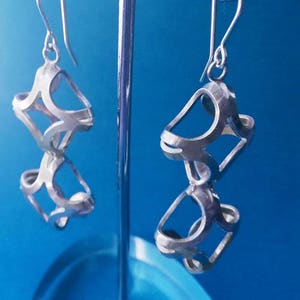 Minimalist sterling silver earrings. Modern dangle earrings.  Geometric silver earrings. Upcycled vintage earrings. Scandinavian jewelry.