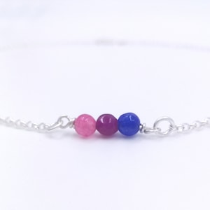 Bisexual pride flag crystal choker necklace. LGBTQ jewellery. Beaded sterling silver jewelry. Discreet bi symbol. Gift idea. Scandinavian.