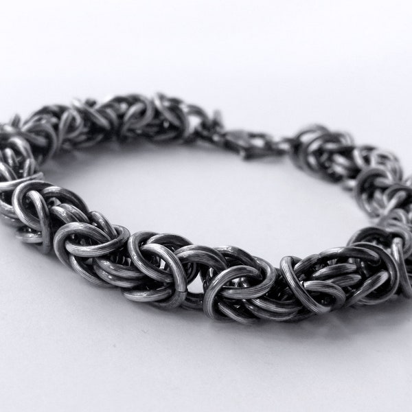 Bracelet grosse chaîne, 8,25 mm. Cotte de maille viking byzantine en argent sterling. Bijoux en chaîne unisexe à superposition lourde. Bijoux celtiques nordiques