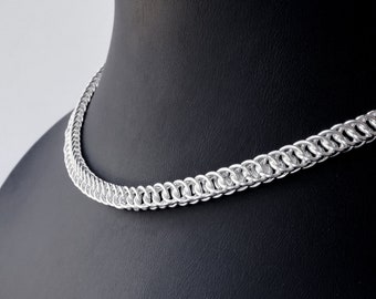 Handmade Sterling Silver Chainmail Necklace, 6.5mm Half Persian Chunky Chain
