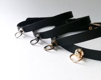Handmade Black Faux Leather O Ring Choker, Adjustable Collar