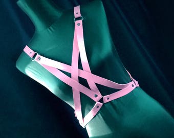 Pink Faux Leather Chest Harness: Pastel Goth Cage Bra Lingerie, Adjustable