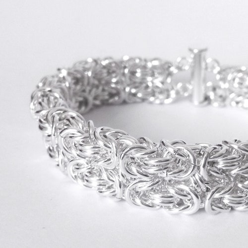 Viking bracelet, 15 mm. Byzantine shops sterling silver chainmaille. Celtic chunky chain jewellery. Gift for him / her. Scandinavian Norse jewelry