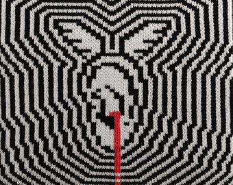 BloodyEar tapestry, optical effect winged ear in wool jacquard knit, make noise not war