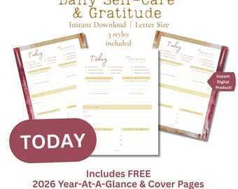 Daily Self-Care Gratitude Tarot Magic Self-Care Journal Printable Page Boho Organic Creative Style