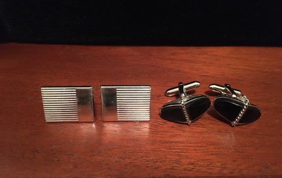 4 Mid Century Cufflinks 3 Swank 1 Unmarked Black … - image 3