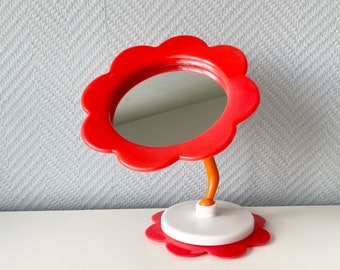 Vintage Space Age Vanity Mirror Plastic Frame, Flower Shape Vanity Mirror, Midcentury Table Op Art Mirror,