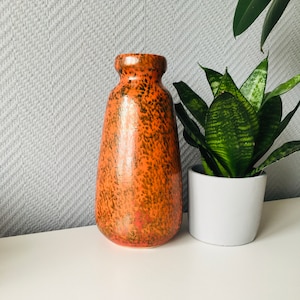 Midcentury Tófej Vintage Retro Hungarian Keramik Fat Lava Vase, Orange Glazed Pottery 1970s Tofej Ceramic Hungary, Studio Fat Lava