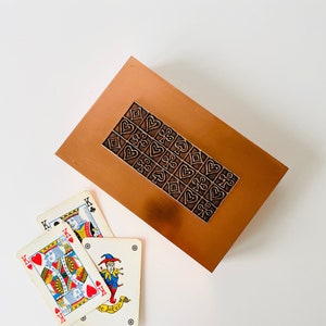 Vintage Mid Century Handcrafted Modern Copper Cigarette Box, Midcentury Business Card Holder Brass Box, Vintage Playing Card Holder Box