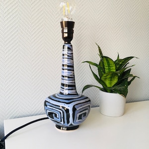 Vintage midcentury ceramic table lamp, blue bedside lamp, MCM lightning, retro bed side pottery lamp, nightstand lamp, fat lava light