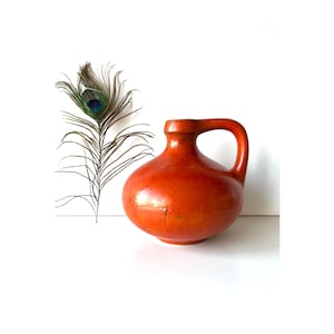 Midcentury Tófej Vintage Retro Hungarian Keramik Fat Lava Vase, Orange Glazed Pottery 1970s Tofej Ceramic Hungary, Studio Fat Lava