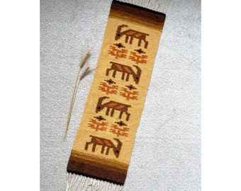 Midcentury Woven Wall Tapestry, Small Woven Table Cover, Vintage Coffee Table Cover, Flat Woven Small Rug,