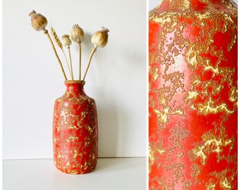 Vintage Mid-century Modern Hungarian Tófej Ceramic Fat Lava Vase, Retro Orange Flower Vase,