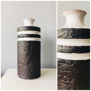 VEB Haldensleben Ceramic Fat Lava Vase, Brown White Glazed Pottery form East Germany 1960s, MCM WGP 3087B Waet Germany Vase, Vintage Pottery