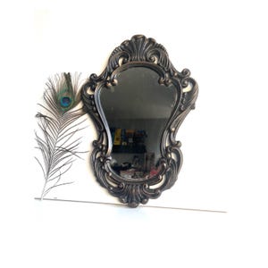Vintage Oval Wall Mirror in Bronze Aliminium Frame, Handmade Ornate  Baroque Vanity Mirror, Mid-century Wall Hanging Mirror,