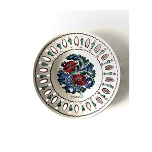 Piatto da parete in porcellana ungherese Mako Folk Art Vintage, porcellana dipinta a mano, Ungheria tradizionale, fiori popolari, arazzo da parete in porcellana