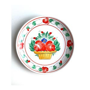 Vintage Hungarian Folk Art Stoneware Wall Plate, Hand Painted Majolica, Traditional Folk of Hungary, Rustic Peasant Ceramic Wall Hanging