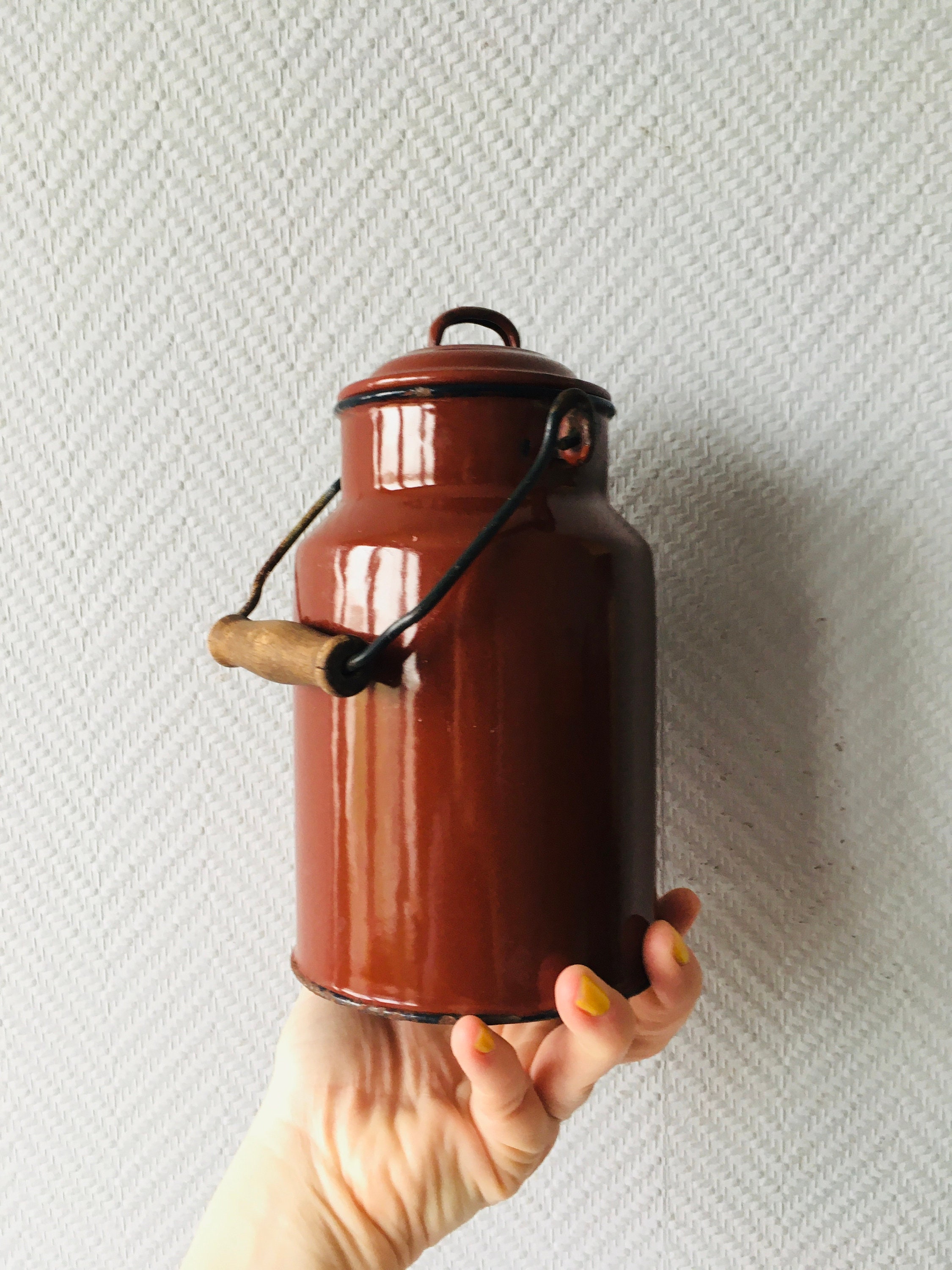 Vintage marrón esmalte leche lata de 60s jarro de | Etsy