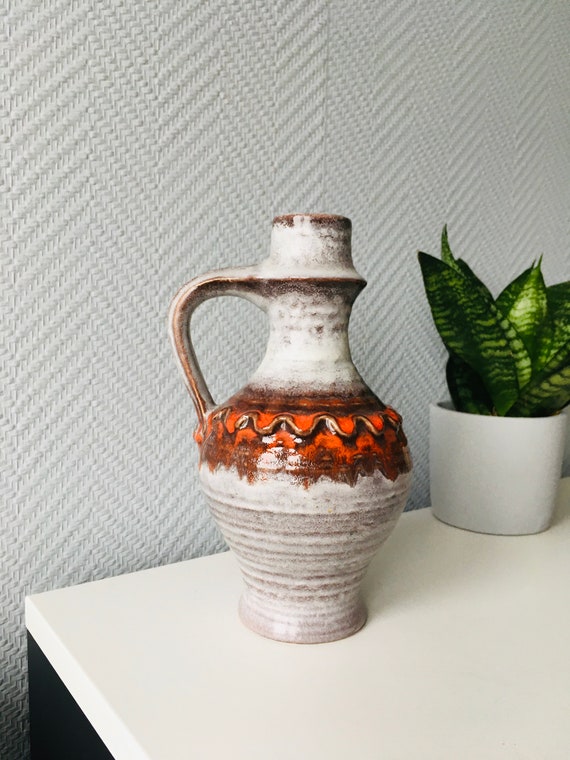 Jasba によるヴィンテージ西ドイツ陶器花瓶、茶色の赤釉陶器、1960