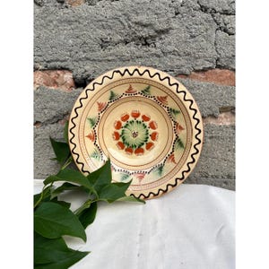 Hungarian Folk Plate, Antique Clay Plate, Vintage Ceramic Plate, Peasant Wall Plate, Hand Painted Pottery, Cottage and Farmhouse Ceramic