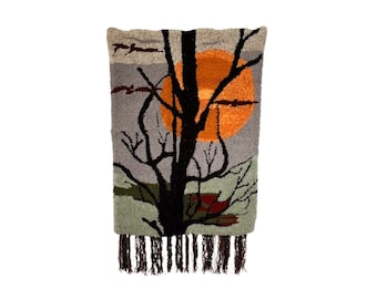 Vintage väggbonad med nålmotiv, väggbonad med mitten av århundradet, krokdekor, modern väggdekor, boho väggbonad, handgjord matta med krok