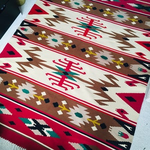 Vintage Wool Woven Geometric Kilim Wall Tapestry, Mid Century Torontal Style Handwoven Rug Carpet, Farmhouse Tribal Kilim 6.6 x 4.7 ft