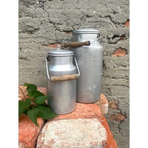 Vintage Aluminium Milk Canister 50s, Milk Holder Pail with Lid, Kitchen Utensil Holder, European Milk Can, Rustic Garden Decor, Milk Chrun