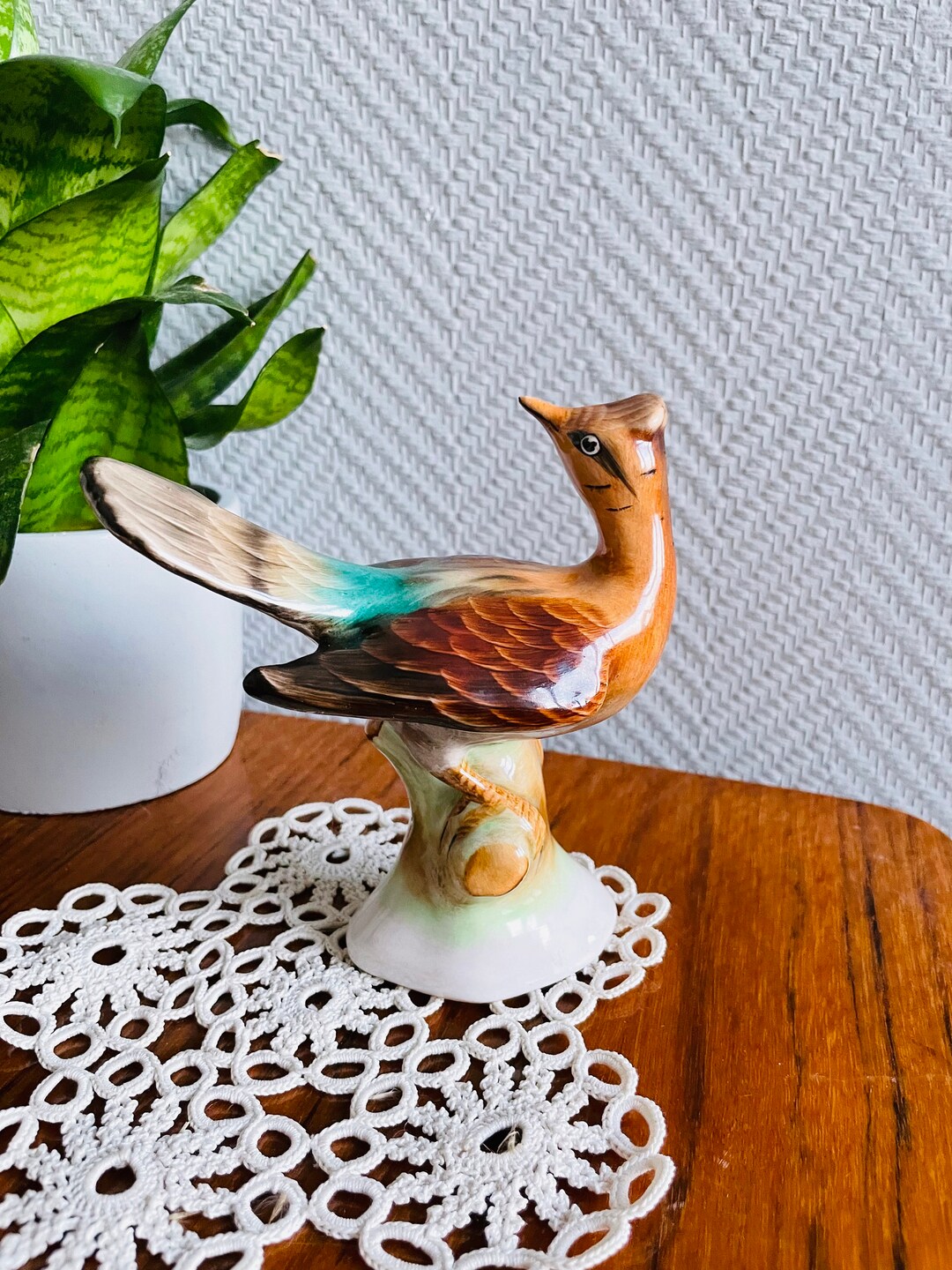 Vintage Ceramic Hand Painted Bird Figurine, Porcelain Finch Shelf Decor