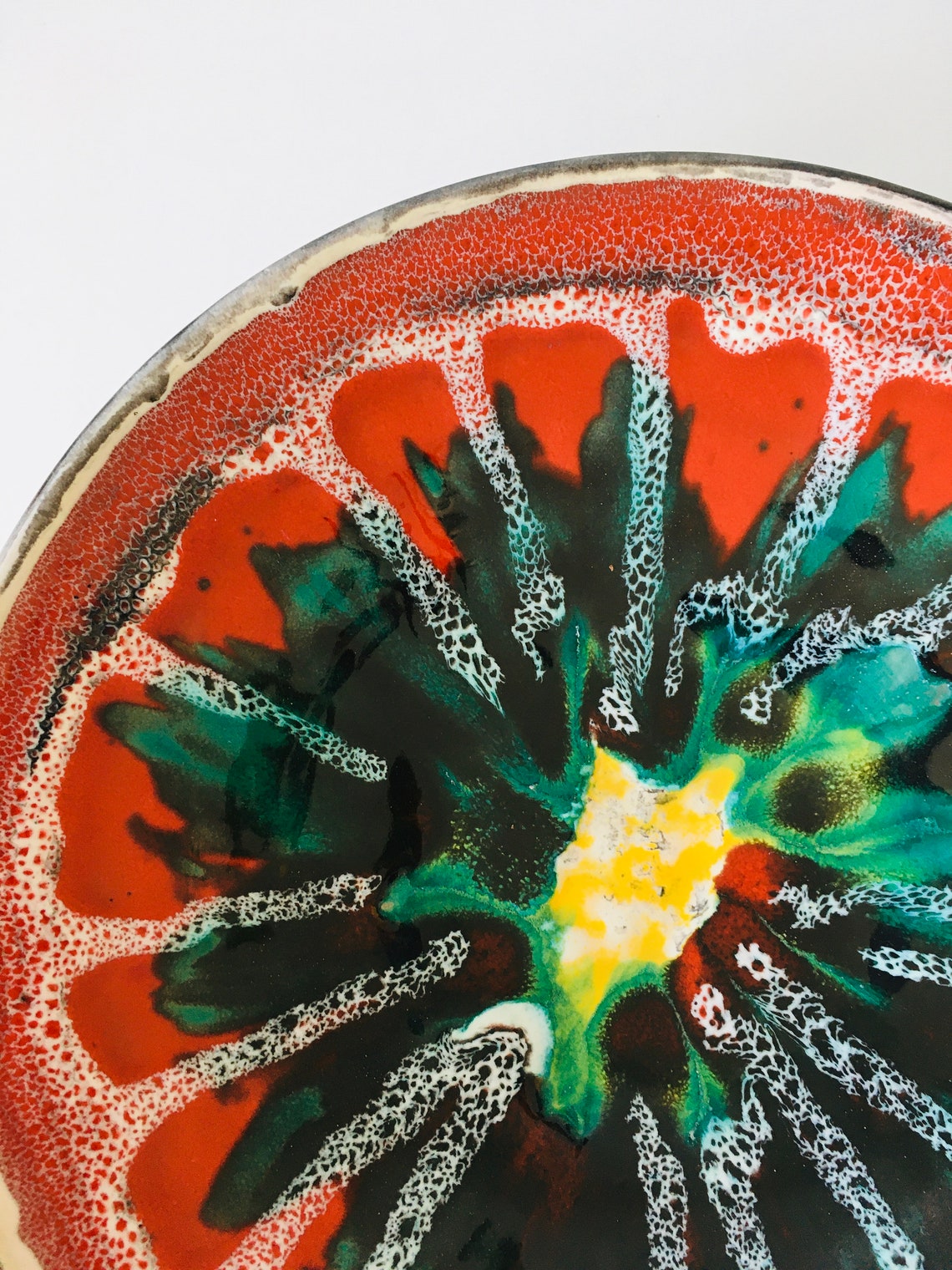 Mid Century Modern Ceramic Fruit Bowl Vintage Red an Blue | Etsy