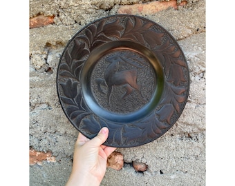 Hungarian Folk Black Plate, Antique Clay Plate, Vintage Ceramic Plate, Peasant Wall Plate, Farmhouse Hungary  Mohacs Black Ceramics