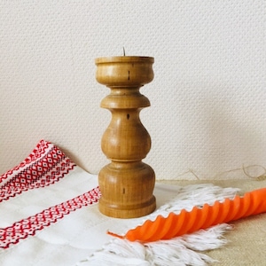 Vintage Mid-century handmade carved wooden candle holder, wooden candlestick, rustis farmhouse decor, Traditional Scandinavian Candleholder
