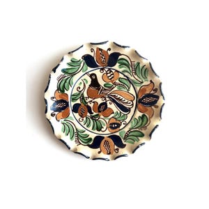 Vintage Korond Earthenware Folk Art Ceramic Handpainted Wall Hanging Plate, Traditional Transylvania Blue Green Floral Motif Pottery Plate