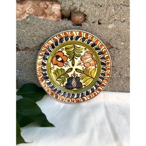 Vintage Korond Earthenware Folk Art Ceramic Pinted Wall Hanging Plate, Traditional Transylvania Folklore Colorful Floral Motif Pottery Plate