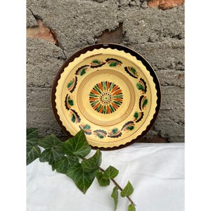Hungarian Folk Plate, Antique Clay Plate, Vintage Ceramic Plate, Peasant Wall Plate, Hand Painted Pottery, Cottage and Farmhouse Ceramic