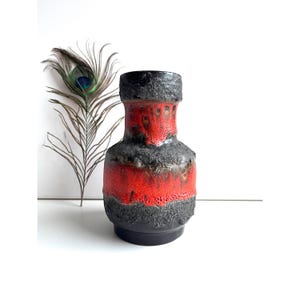 Vintage West German Ceramic Vase by Carstens Tönnieshof 7607-20, Black Red Fat Lava Pottery, Mid Century Fat Lava From Germany 1960s