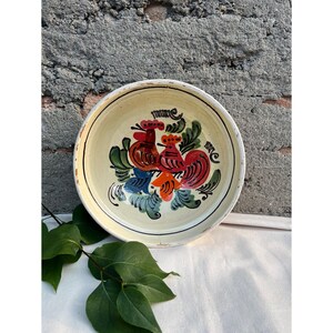 Vintage Transylvania Early 20th century Earthenware Korond Peasant Bowl, Antique Handpainted Hungarian Folk Ceramic Pottery Patty Bowl Plate