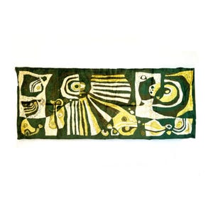 Mid century wall hanging tapestry in green, Vintage wall art 1960s, Abstract tapestry, Velvet wall carpet, MCM abstract hanging wall art
