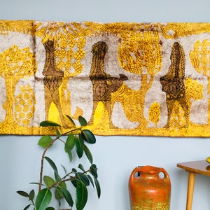 Mid century abstract wall art, Yellow abstract wall hanging tapestry, Mid century modern wall decor from 60s, Modernist wall rug