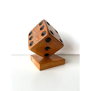Vintage wooden dice sculpture, handcrafted oversize wood dice, tabletop dice, Mcm wooden block dice display, Huge cube wood bookend