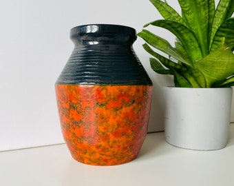 Vintage Mid-century Modern Hungarian Tófej Ceramic Fat Lava Vase, Retro Orange Flower Vase, Bud Vase, MCM studio ceramic,Micdentury interior