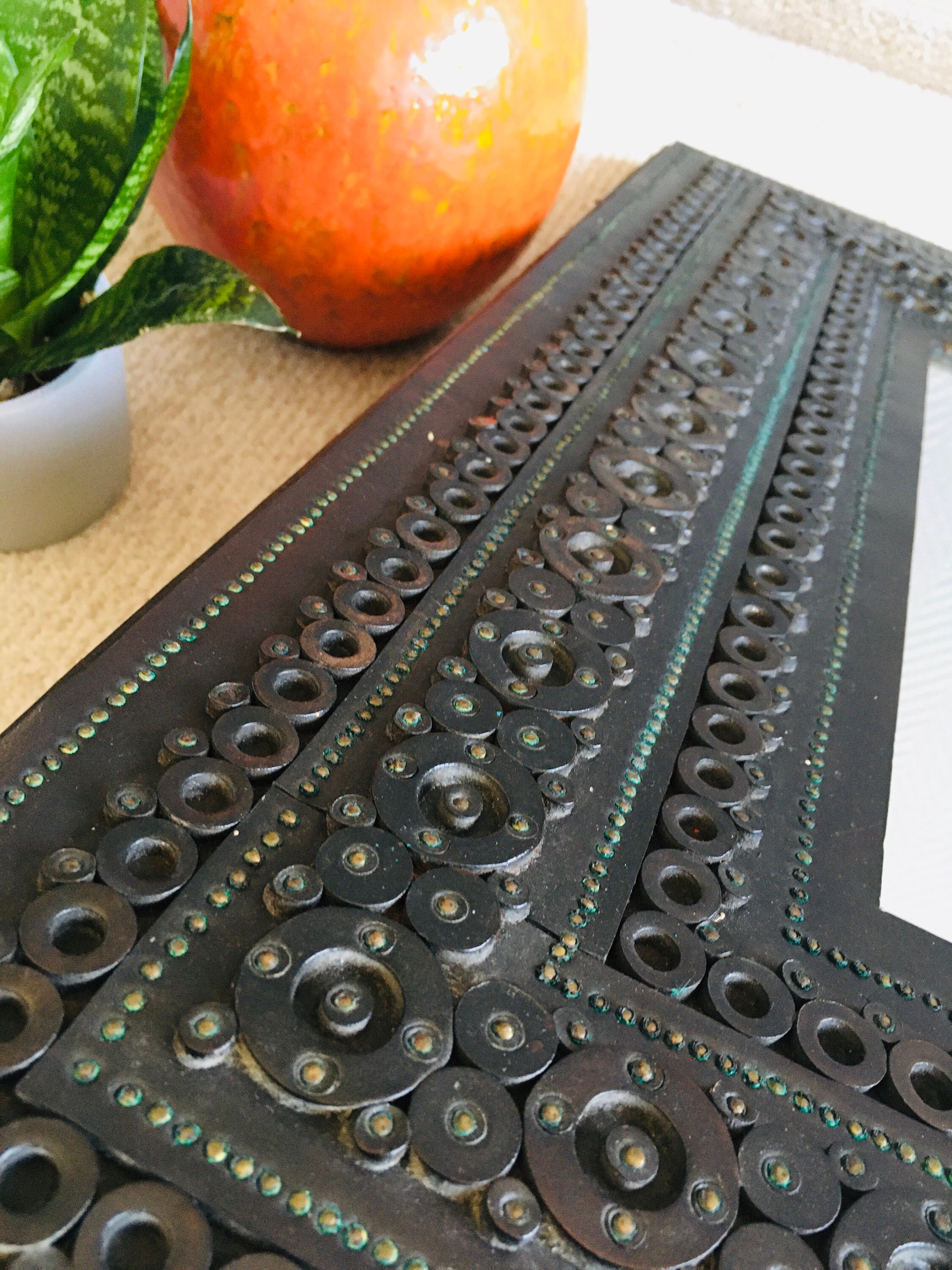 Art, Mirror, Tooled Leather with Whip Stitching, Vintage, 1305 main image 1