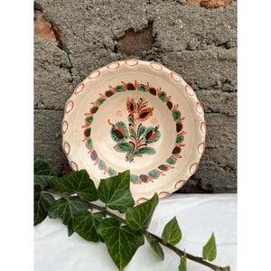Hungarian Folk Plate, Antique Clay Plate, Vintage Ceramic Plate, Peasant Wall Plate, Hand Painted Pottery, Cottage and Farmhouse Ceramic