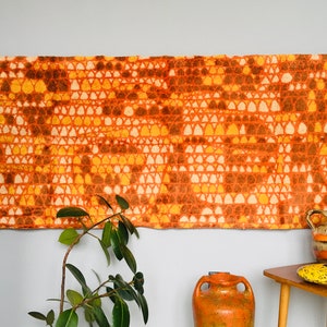 Modern geometric wall hanging tapestry, Abstract spotted pattern, Mid century textile wall art, Orange and brown modern rug