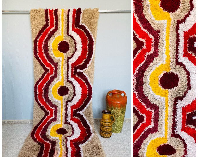 Vintage Latch Hook Wall Hanging, Mid Century Wall Tapestry, Latch Hook