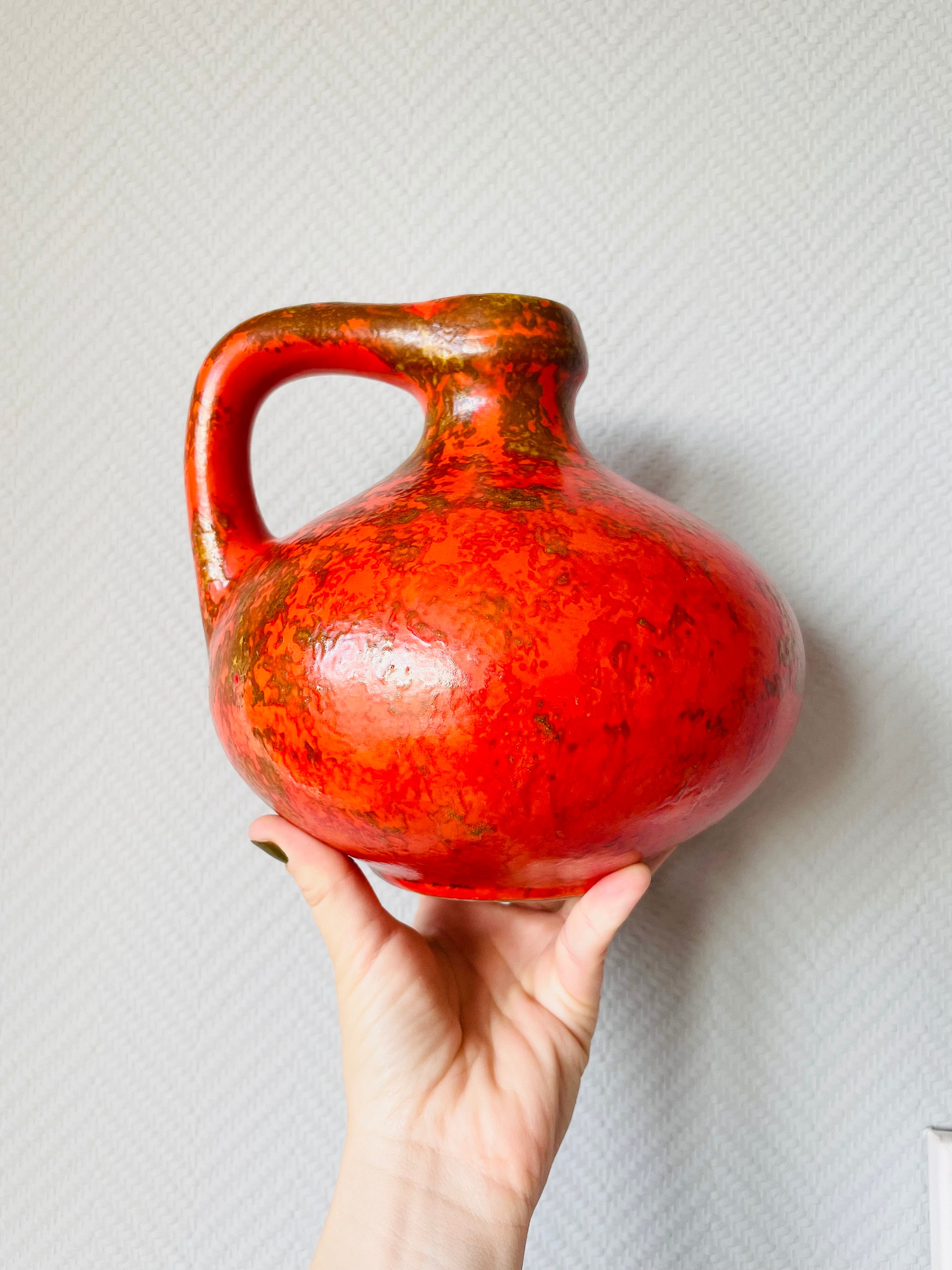 花瓶・フラワースタンド 1970s Tofej Hungary Red Bottle Vase Midcentury Tófej Vintage Retro Hungarian Keramik Fat Lava Vase