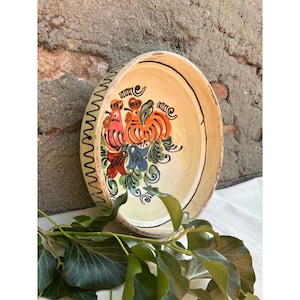 Vintage Transylvania Early 20th century Earthenware Korond Peasant Bowl, Antique Handpainted Hungarian Folk Ceramic Pottery Patty Bowl Plate