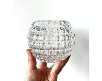 Vintage checkered clear glass vase, narrow glass vase, Checkered Pattern, Geometric Glass Vases, pressed glass, Transparent Clear Glass Vase