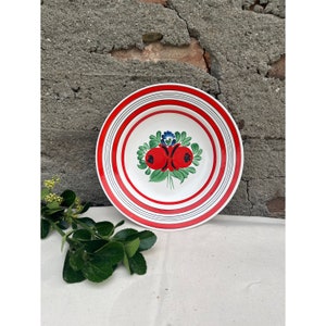 Vintage Hungarian Folk Art Stoneware Wall Plate, Hand Painted Majolica, Traditional Folk of Hungary, Rustic Peasant Ceramic Wall Hanging