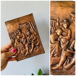 Vintage Rustic Midcentury Embossed Copper Wall Plaque, Vintage Brass Brutalist Plaque, Rustic Wall Hanging, Mid Century Art, Hammered Copper