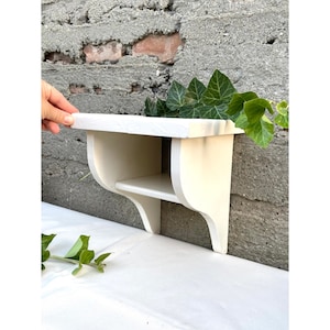 Vintage Wood Wall Shelf, Painted White Farmhouse Wall Pocket, Wall Wood Plant Pot Holder, Small Shabby Chic Single Shelf